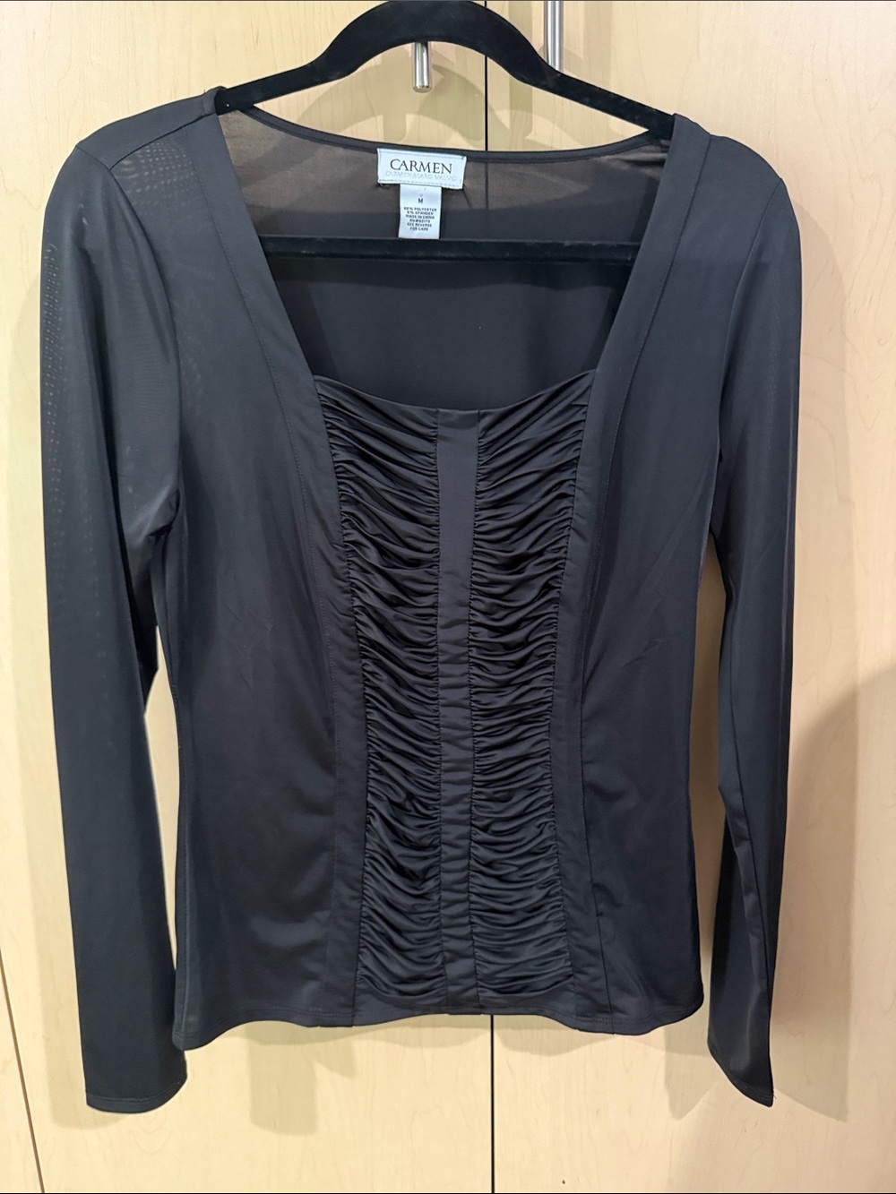 Carmen Black Long-Sleeve Ruched Front Top